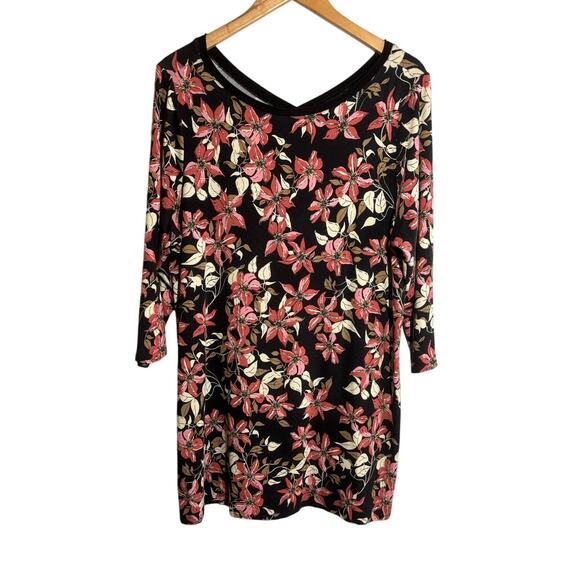 J. Jill Wearever Collection Women L 3/4 Sleeve Black Botanical Bloom Tunic - Picture 1 of 8